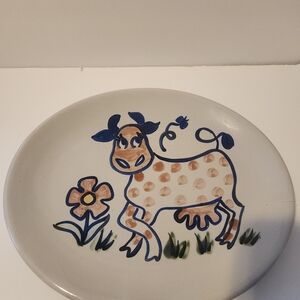 Hand-Painted Cow Art Plate